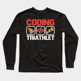 Funny Coding Triathlet Pizza Sleep Programmer Gift Long Sleeve T-Shirt